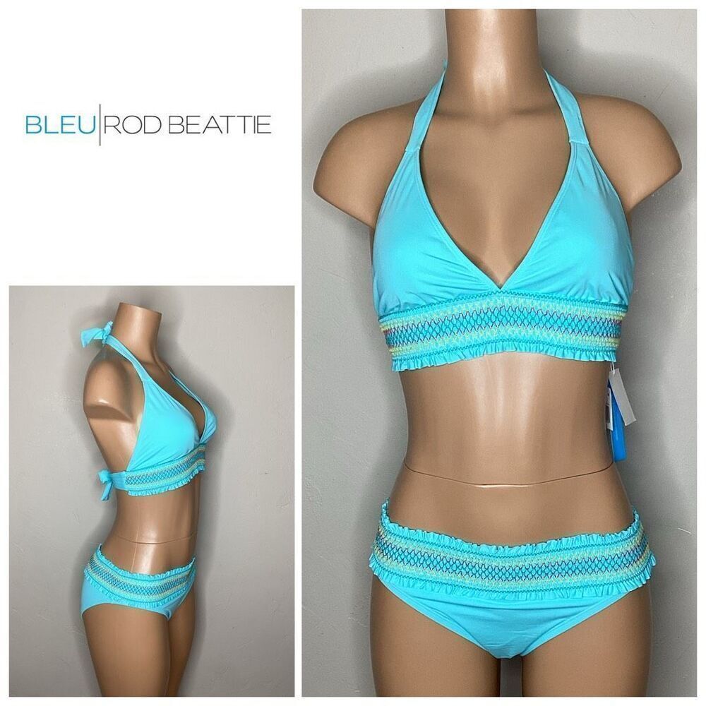New. BLEU ROD BEATTIE aqua smocked bikini. 12/8. Retails $169